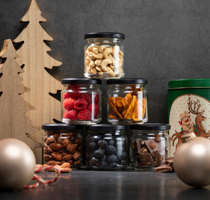 6 Stück 210ml Einmachgläser mit schwarzmatten Deckel