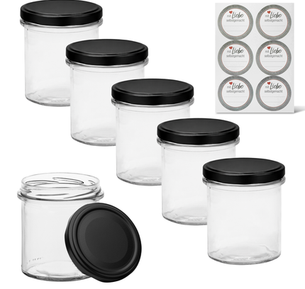 48er-Set Sturzgläser 350 ml mit TO82 Deckel & Beschriftungsetiketten