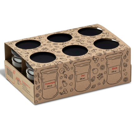 6 Stück 210ml Einmachgläser mit schwarzmatten Deckel