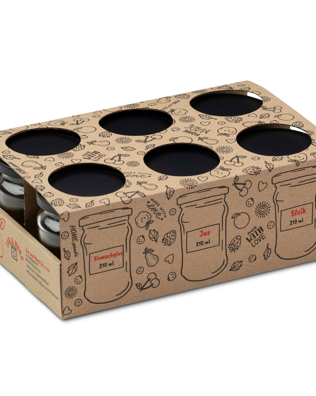 6 Stück 210ml Einmachgläser mit schwarzmatten Deckel