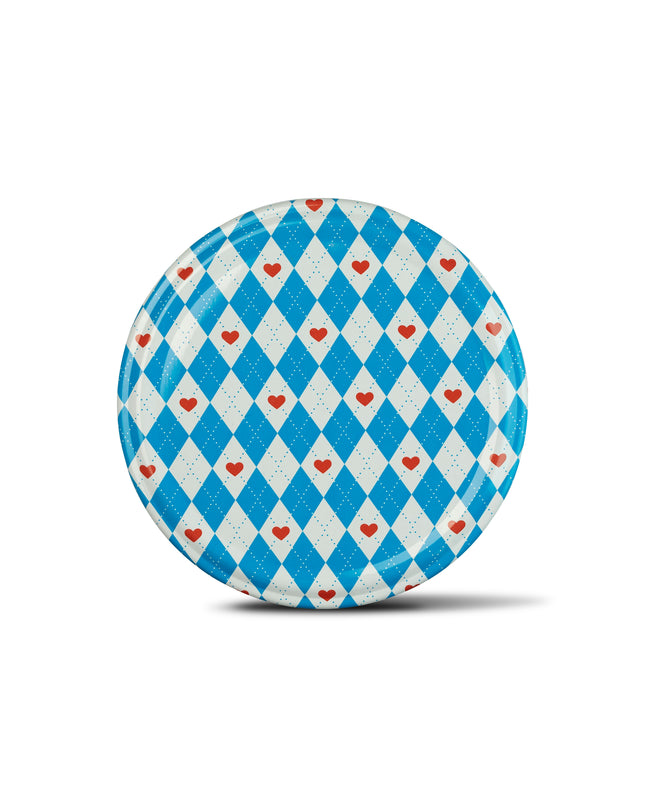 40 Stück Schraubdeckel TO82 blau kariert mit Herz