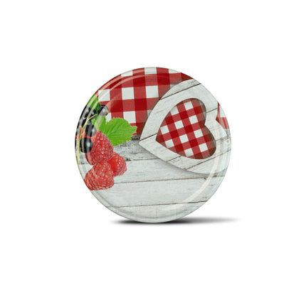 40 Stück Schraubdeckel TO82 Herz zu rot kariert