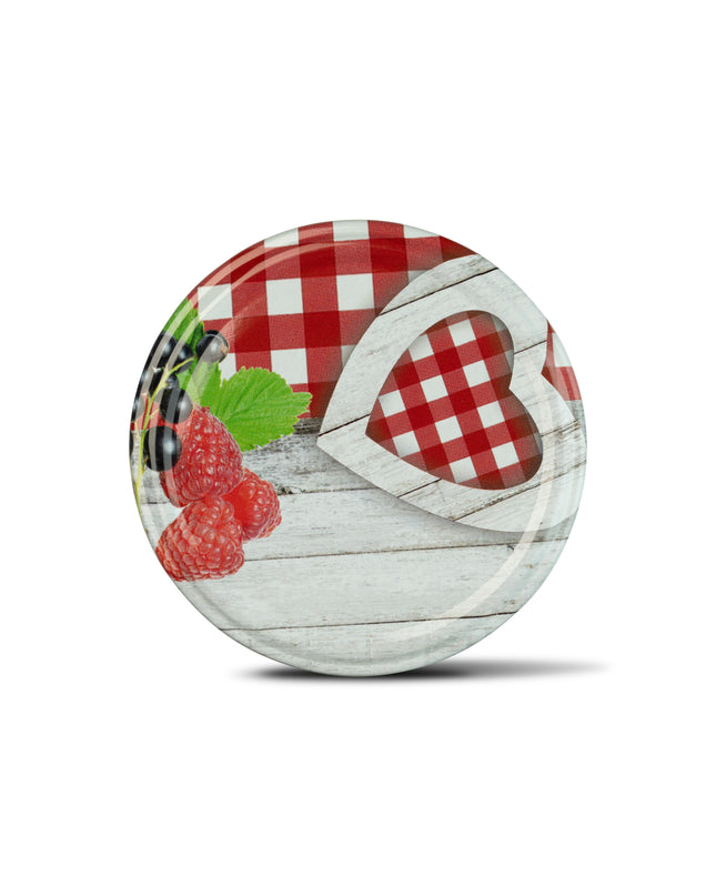 40 Stück Schraubdeckel TO82 Herz zu rot kariert