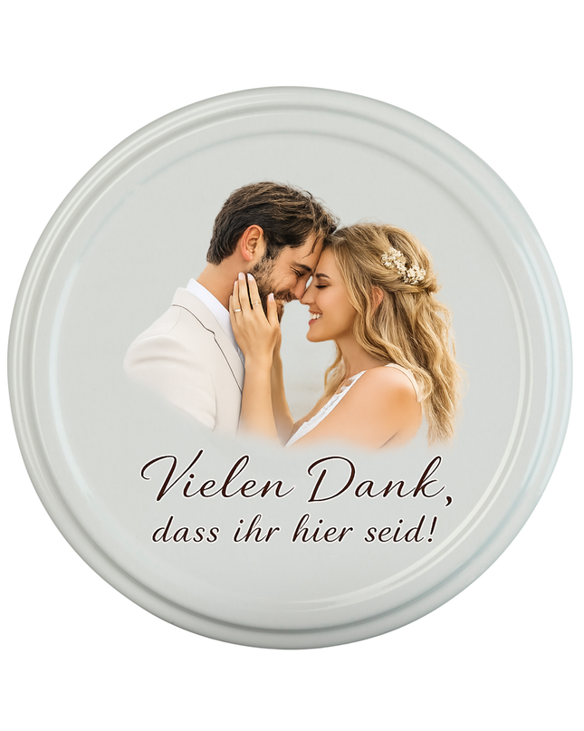 Personalisierte Hochzeits-Gastgeschenke – 40 ml Glas mit individuell bedrucktem Deckel
