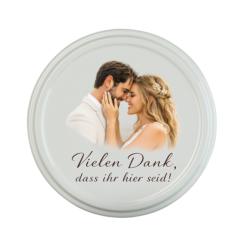 Personalisierte Gastgeschenke zur Hochzeit – 40 ml Glas mit bedrucktem Deckel