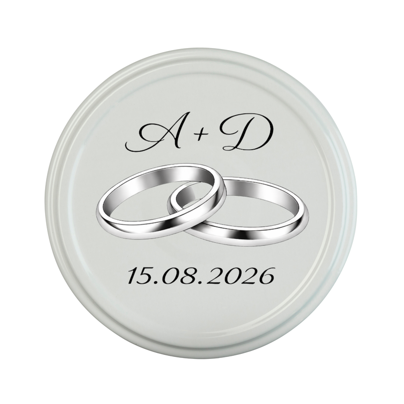 Personalisierte Gastgeschenke zur Hochzeit – 40 ml Glas mit bedrucktem Deckel
