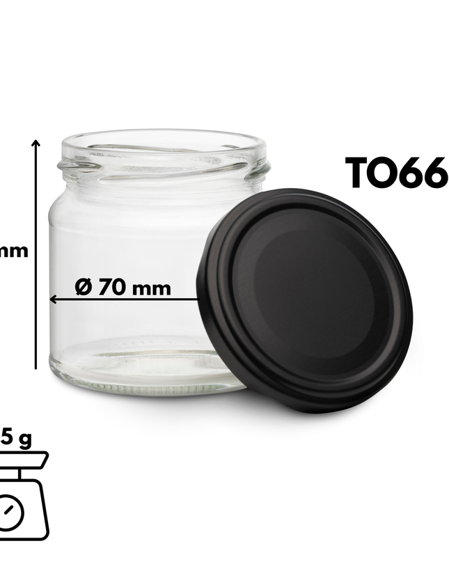 6 Stück 210ml Einmachgläser mit schwarzmatten Deckel