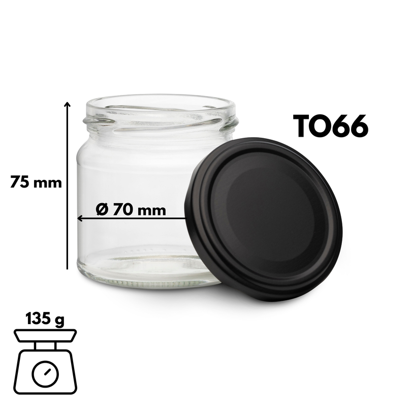 6er-Set Schraubgläser 210 ml mit schwarzmatten TO66 Deckeln