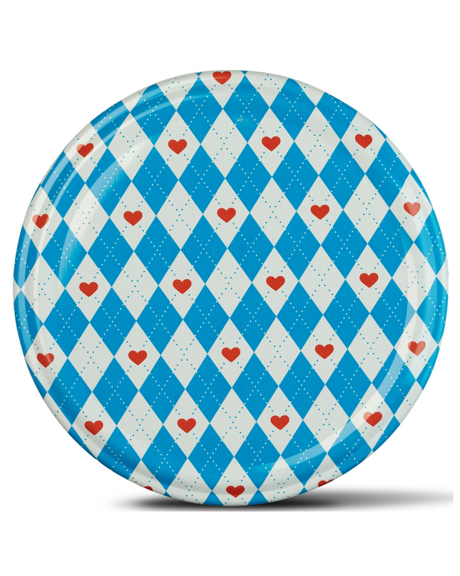Schraubdeckel TO82 blau kariert mit Herz