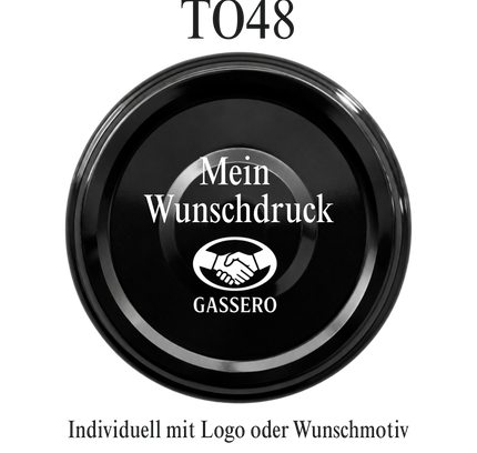 Schraubdeckel TO48 schwarz mit Vakuumindikator individuell bedrucken lassen