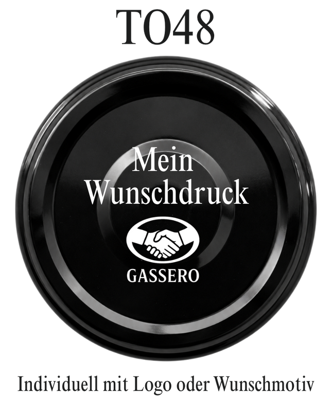 Schraubdeckel TO48 schwarz mit Vakuumindikator individuell bedrucken lassen