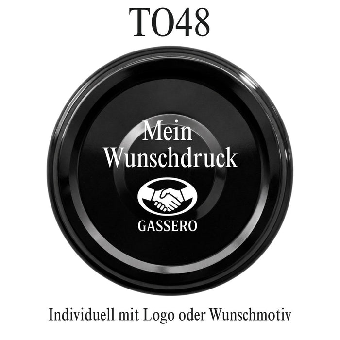 Schraubdeckel TO48 schwarz mit Vakuumindikator individuell bedrucken lassen