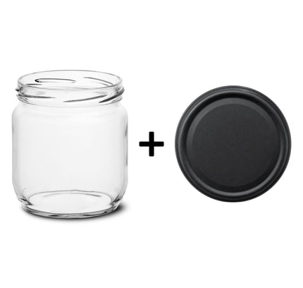 48 Schraubgläser 425 ml mit schwarzmatten TO82 Deckeln