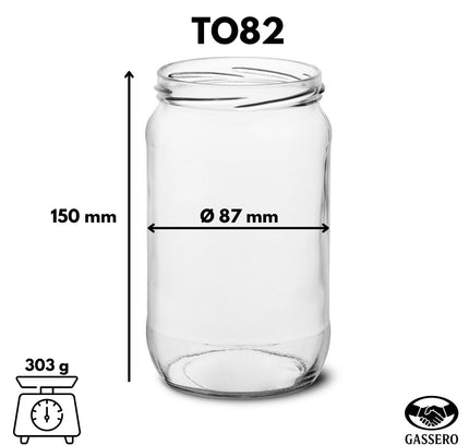 Schraubglas 720 ml TO82 mit Abmessungen und Gewicht