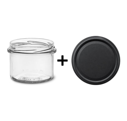 36 Sturzgläser 235 ml mit schwarzmatten TO82 Deckeln