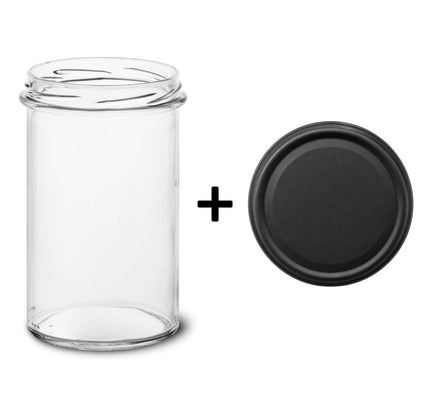 36er-Set Sturzgläser 545 ml mit schwarzmatten TO82 Deckeln